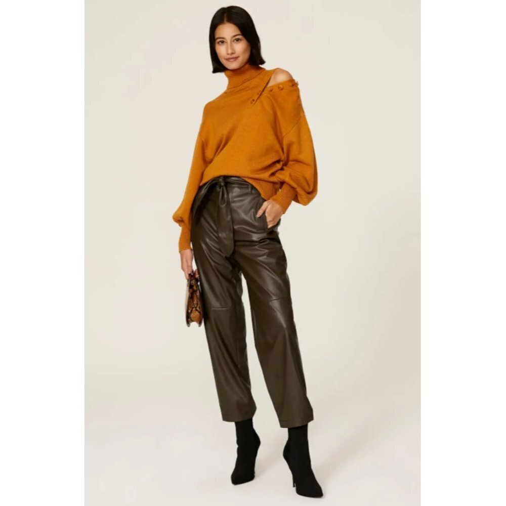 MARISSA WEBB COLLECTIVE Olive Green Faux Leather Tie Waist Pants Size 2